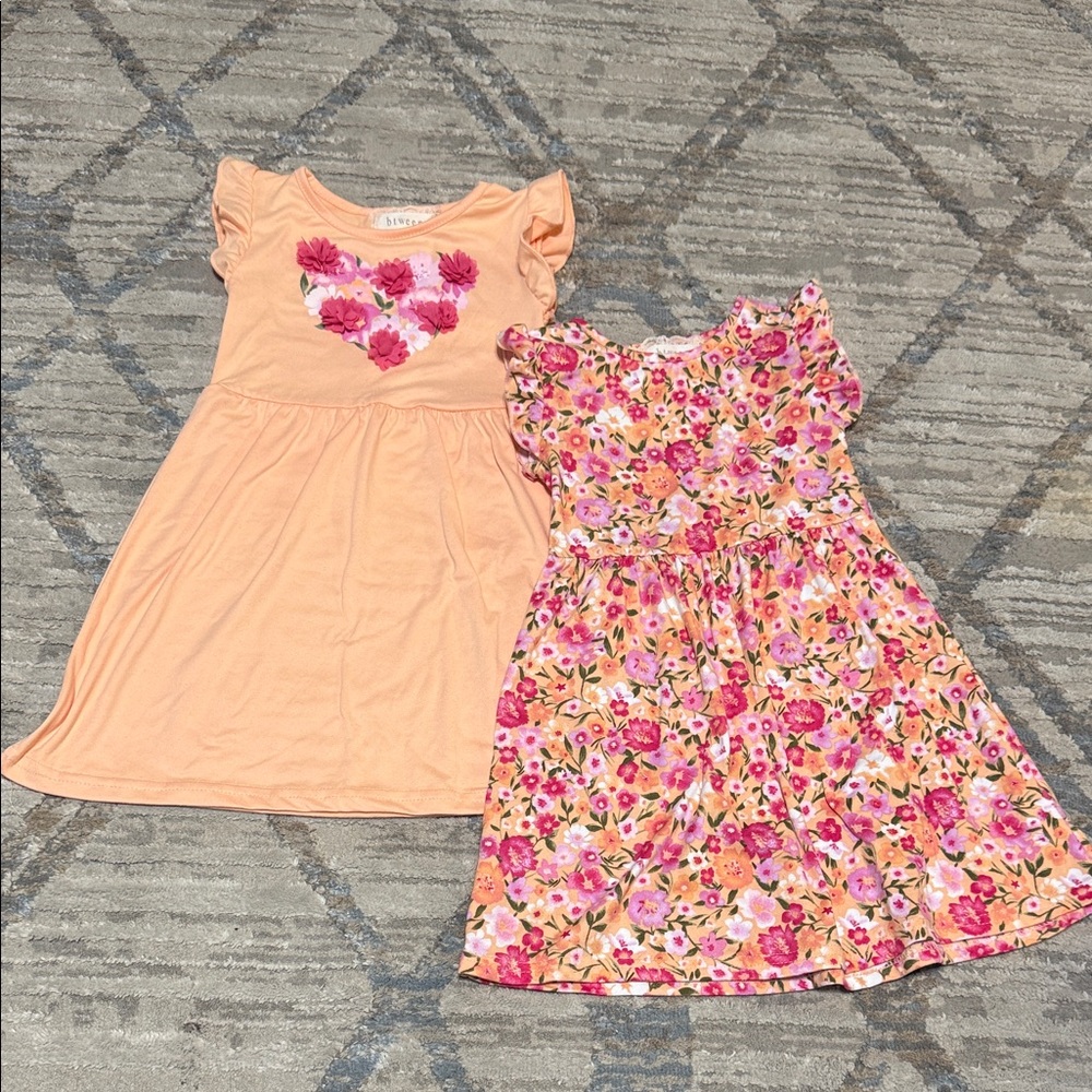 btween Peach and Floral Kids Dress Set